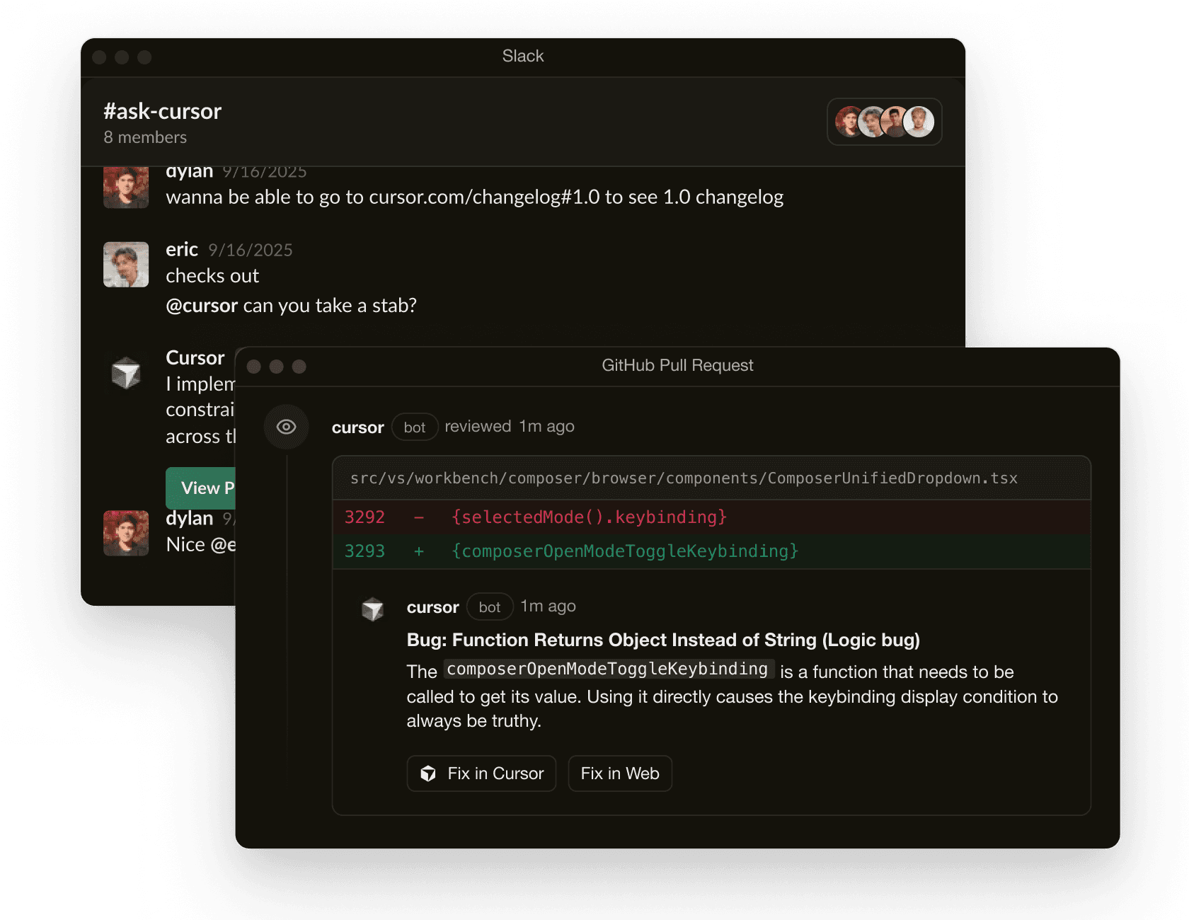 Cursor integrating across Slack, GitHub, and mobile platforms - focus