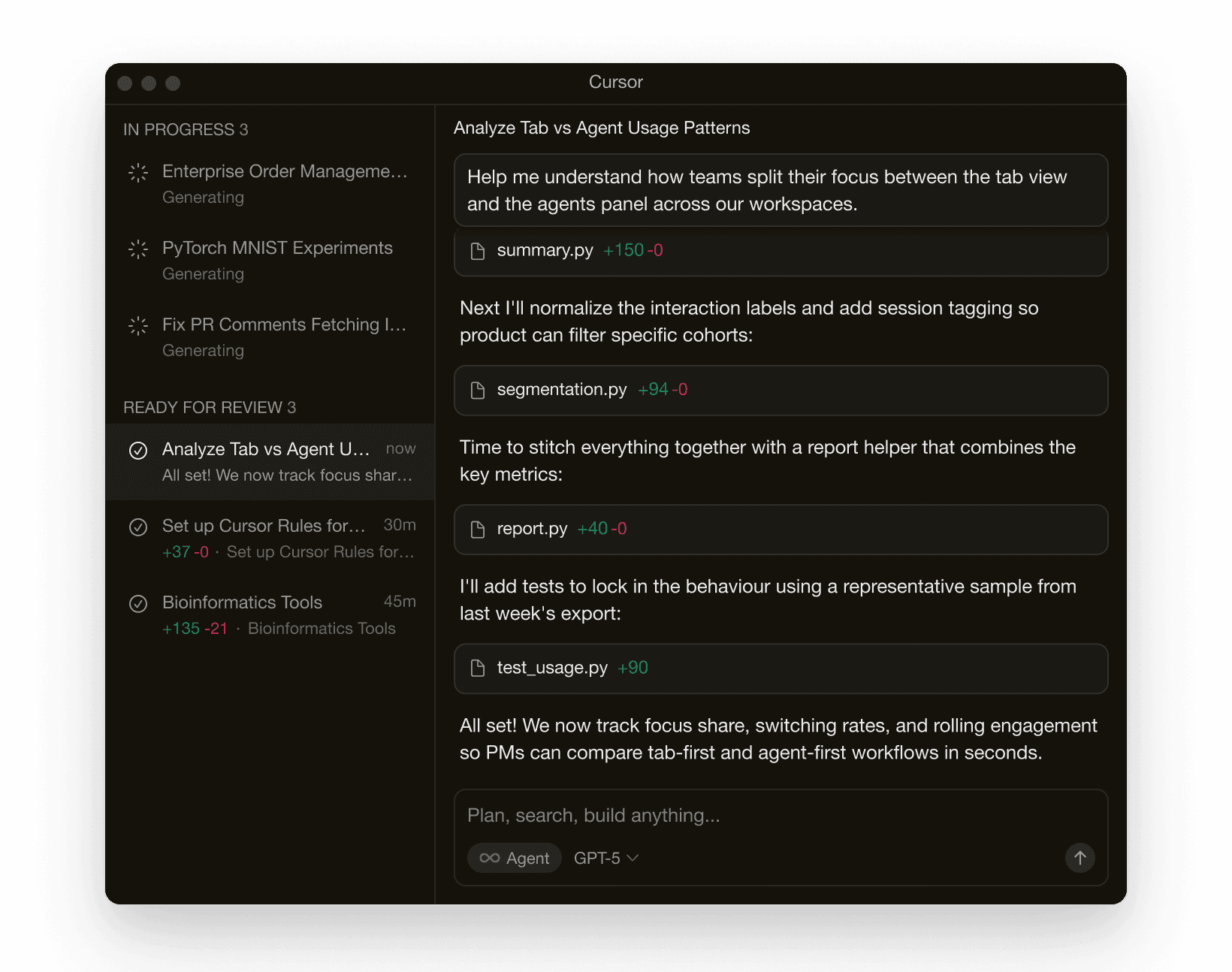 Cursor Agent delegating coding tasks automatically - focus